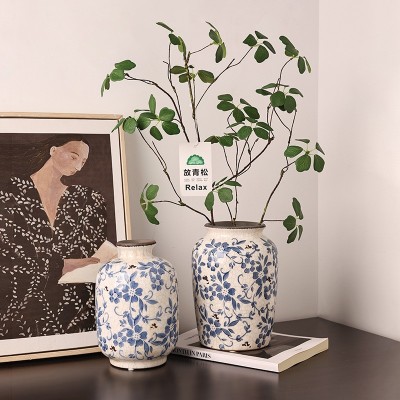 贝汉美复古冰裂纹青花瓷花瓶美式陶瓷家居装饰品摆件花瓶水培花器1件