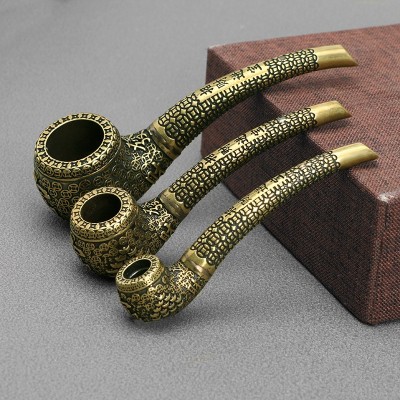 仿古玩复古黄铜烟斗手工黄铜老式烟枪男士金属烟具工艺品收藏摆件图2