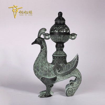 青铜器仿古做旧凤凰熏炉香炉礼品摆饰铜工艺品摆件批发厂家直销图3