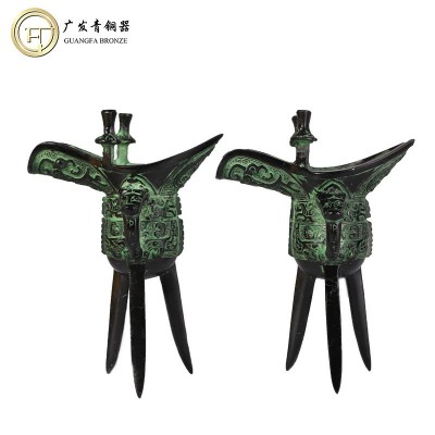 青铜器兽面爵杯凤纹爵复古酒樽仿古工艺品摆件古代酒杯批发代发图4