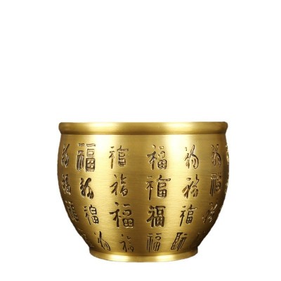 纯黄铜百福缸聚宝盆精雕碗招财米缸纯铜摆件大号铜器桌面摆件笔洗图5