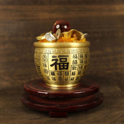 纯黄铜百福缸聚宝盆精雕碗招财米缸纯铜摆件大号铜器桌面摆件笔洗图2