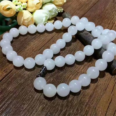 玉器批发 仿新疆金丝玉项链 白玉菠菜绿碧玉青玉圆珠项链直播款图2