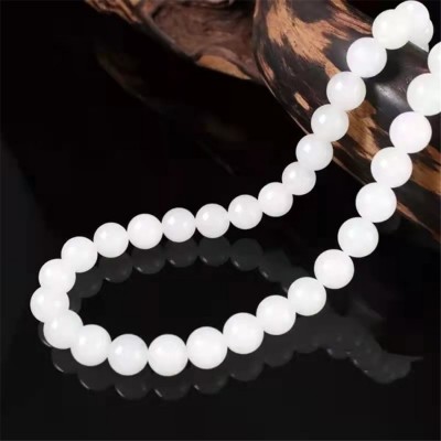 玉器批发 仿新疆金丝玉项链 白玉菠菜绿碧玉青玉圆珠项链直播款图3
