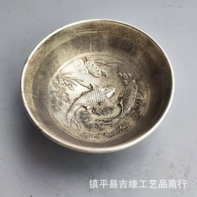 古玩杂项收藏仿古大清乾隆年制双龙碗浮雕碗 家居摆件百福碗图3