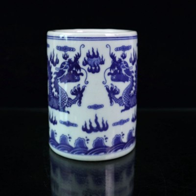 仿古做旧古玩批发青花图纹笔筒新中式客厅摆件陶瓷工艺品新品图3