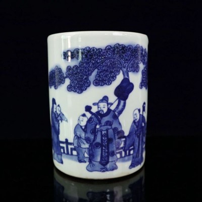 仿古做旧古玩批发青花图纹笔筒新中式客厅摆件陶瓷工艺品新品图2