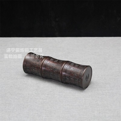 香筒 线香收纳百福雕刻插香筒黄铜竹节佛堂摆件图4