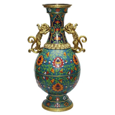 迎善永安 纯铜摆件景泰蓝龙耳花瓶铜胎鎏金掐丝珐琅工艺品摆件图5