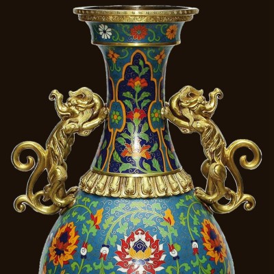 迎善永安 纯铜摆件景泰蓝龙耳花瓶铜胎鎏金掐丝珐琅工艺品摆件图2