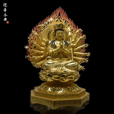 木雕佛像准提佛母菩萨手工贴金彩绘佛堂供奉工艺品摆件厂家直销图2
