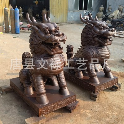 铜麒麟铸铜雕塑铜雕段铜玻璃钢铸铁麒麟黄铜工艺品批发火麒麟摆件图3