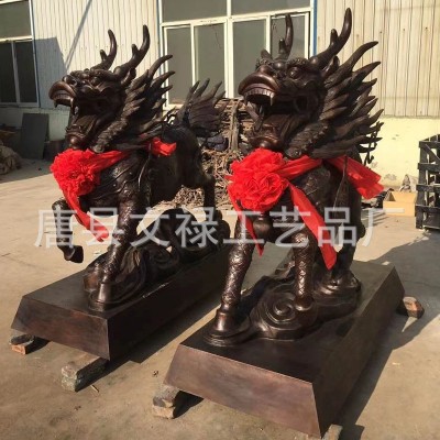 铜麒麟铸铜雕塑铜雕段铜玻璃钢铸铁麒麟黄铜工艺品批发火麒麟摆件图4
