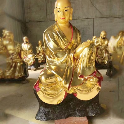 纯铜罗汉雕塑铸铜金色人物寺庙供奉神像座像黄铜厂家批发罗汉雕塑图3