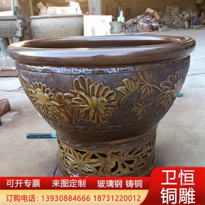 大型纯铜荷花大缸带底座庭院摆件花纹大缸故宫缸铸铜铸铁仿古水缸图3